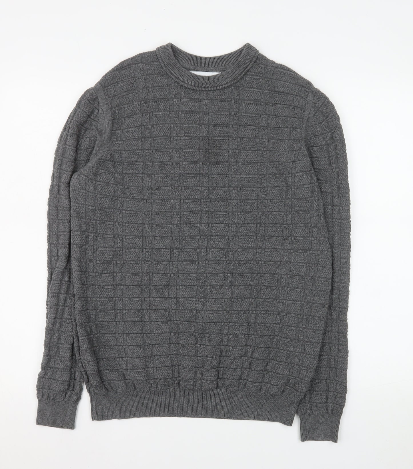 Nigel Hall Men's Grey Cotton Waffle Knit Crew Neck Jumper M