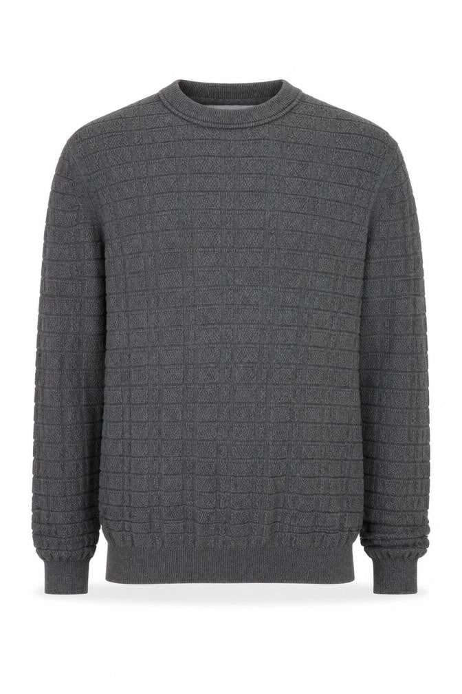Front view of Nigel Hall Men's Grey Cotton Waffle Knit Crew Neck Jumper M