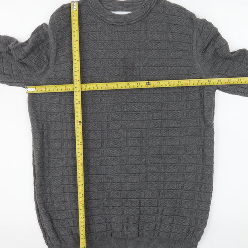 Nigel Hall Men's Grey Cotton Waffle Knit Crew Neck Jumper M