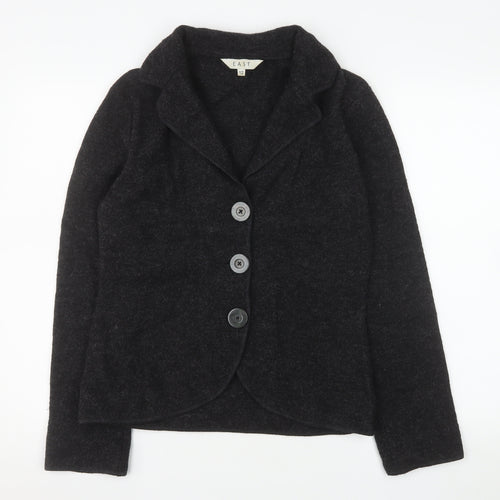 EAST Women Black Wool Suit Jacket Size 12 Single Breasted