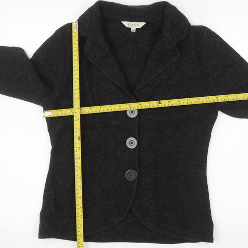 EAST Women Black Wool Suit Jacket Size 12 Single Breasted