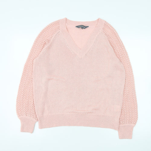 Sosandar Women Pink V-Neck Knit Jumper Size S Lightweight Acrylic Blend