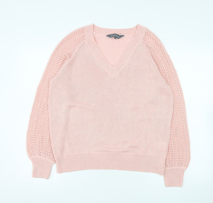 Sosandar Women Pink V-Neck Knit Jumper Size S Lightweight Acrylic Blend
