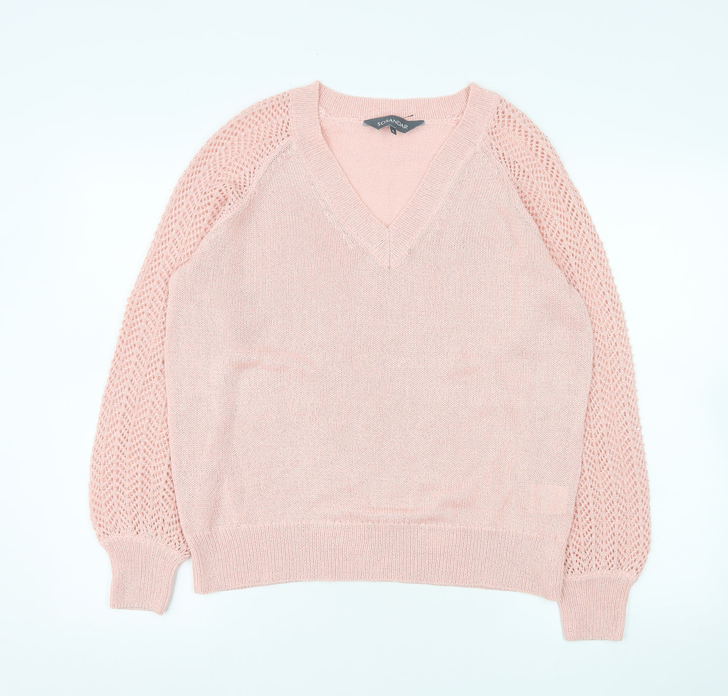 Sosandar Women Pink V-Neck Knit Jumper Size S Lightweight Acrylic Blend