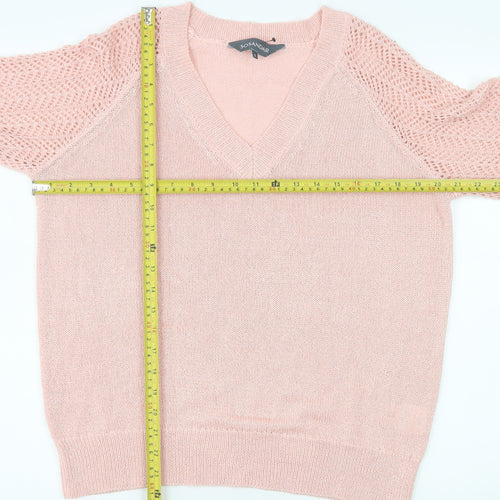 Sosandar Women Pink V-Neck Knit Jumper Size S Lightweight Acrylic Blend