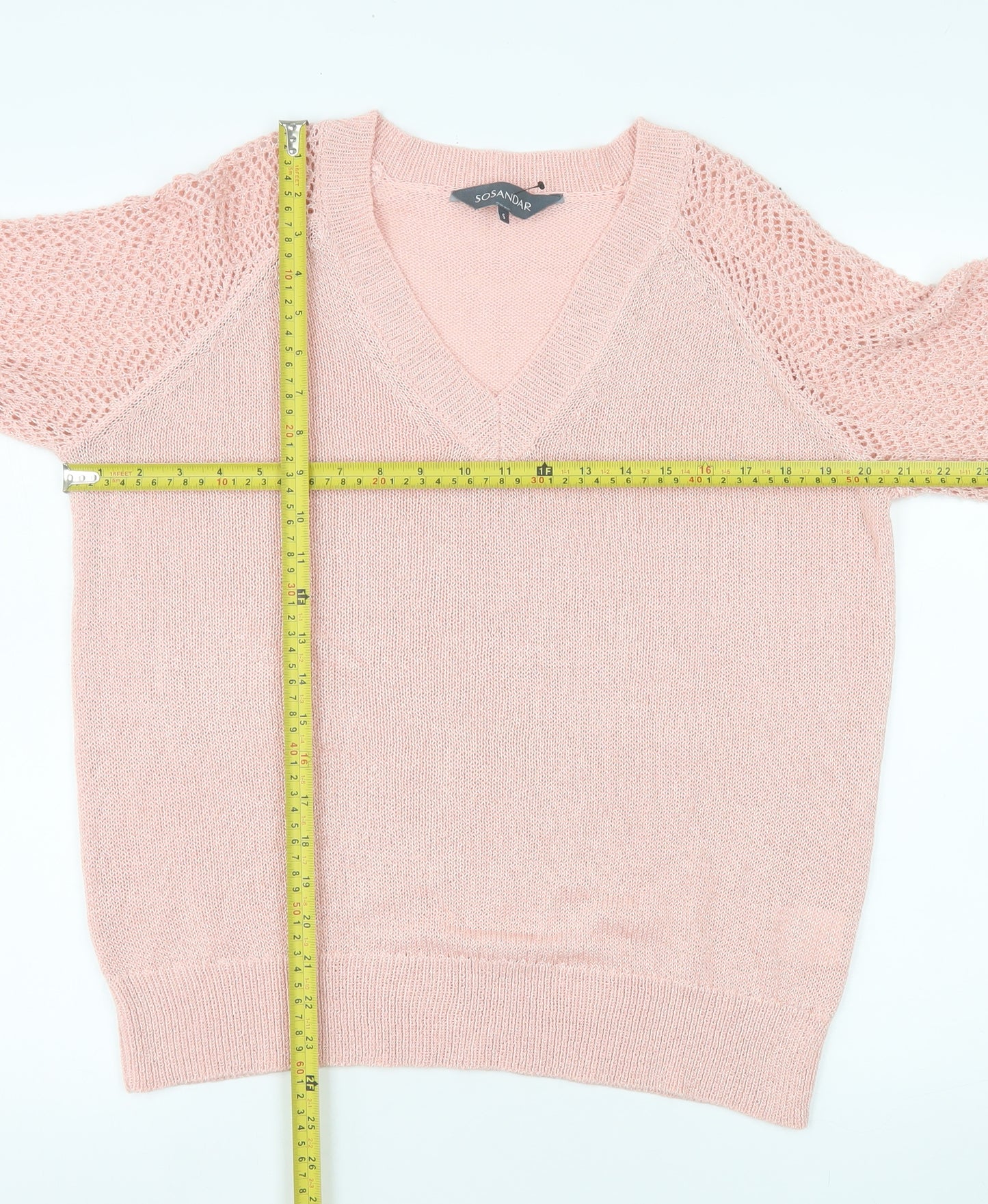Sosandar Women Pink V-Neck Knit Jumper Size S Lightweight Acrylic Blend
