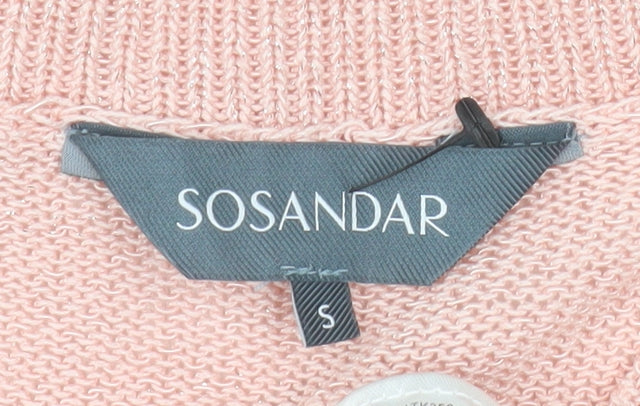 Sosandar Women Pink V-Neck Knit Jumper Size S Lightweight Acrylic Blend