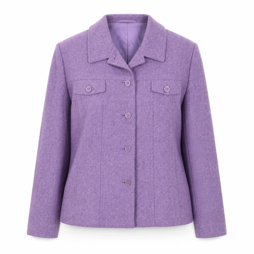 Front view of Precis Petite Women's Purple Wool Blend Suit Jacket, size 16