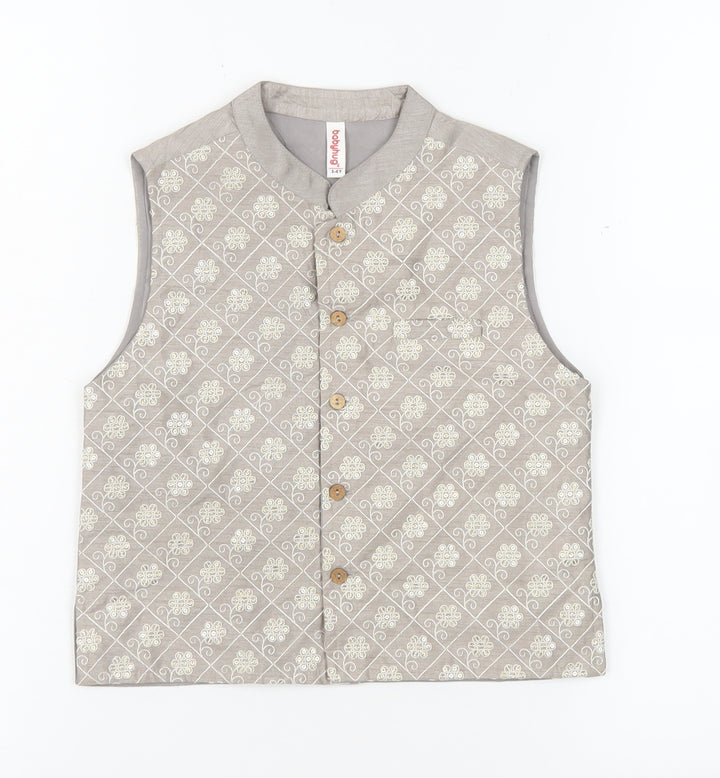 Babyhug Boys Grey Printed Polyester Waistcoat 3-4 Years Formal Traditional