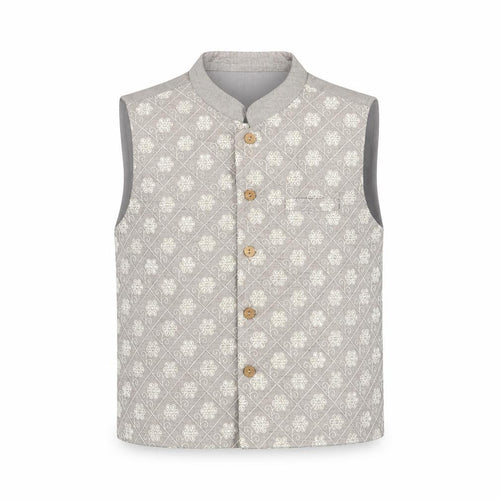 Babyhug Boys Grey Printed Polyester Waistcoat 3-4 Years Formal Traditional