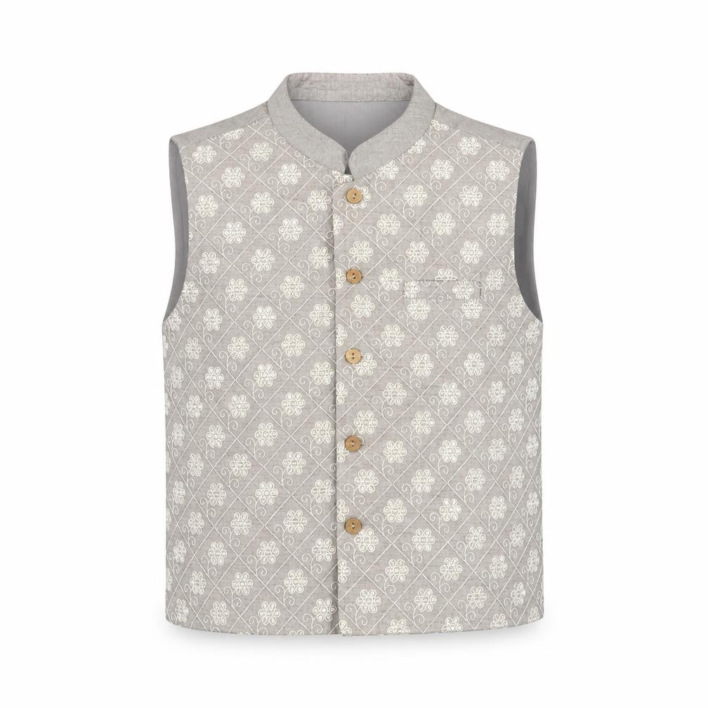 Babyhug Boys Grey Printed Polyester Waistcoat 3-4 Years Formal Traditional