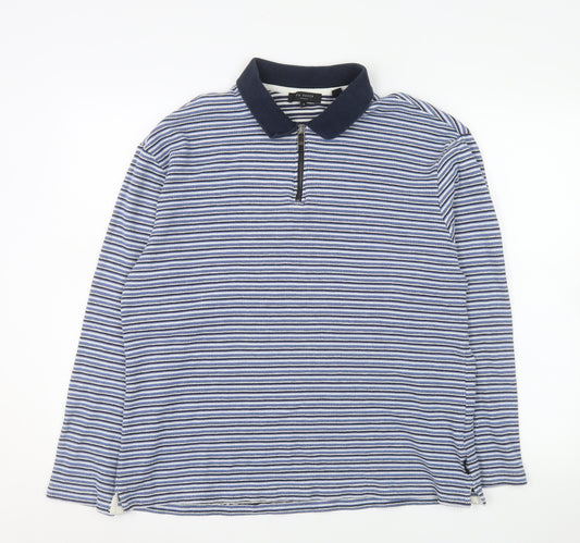 Ted Baker Men's Blue Striped Collared 1/2 Zip Sweatshirt Size L