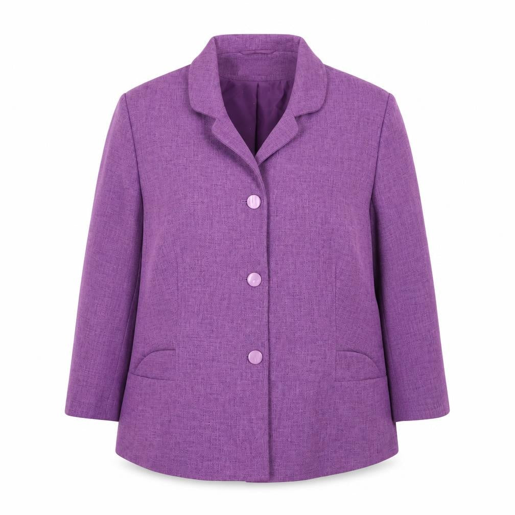 Front view of Eastex women’s purple, size UK 16, classic lined blazer jacket