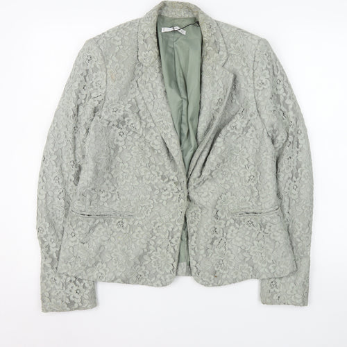 MNG Women Grey Floral Lace Blazer Jacket Size 14 Tailored Formal