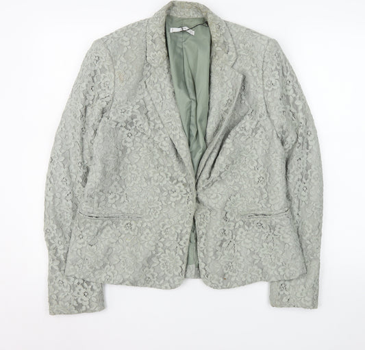 MNG Women Grey Floral Lace Blazer Jacket Size 14 Tailored Formal