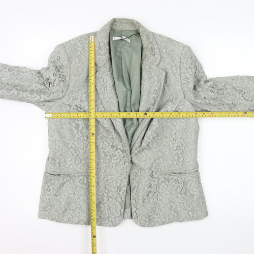 MNG Women Grey Floral Lace Blazer Jacket Size 14 Tailored Formal