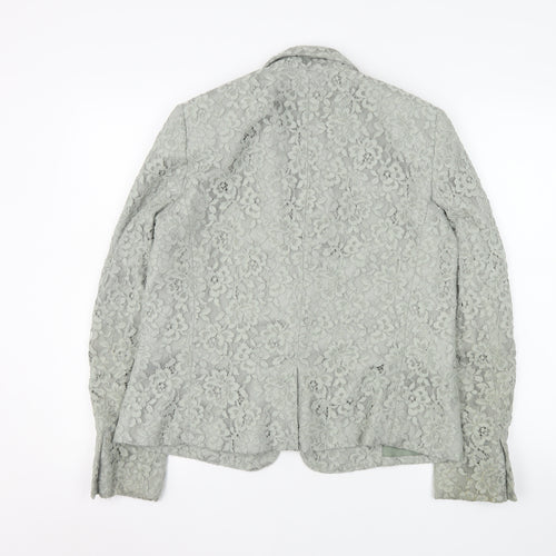 MNG Women Grey Floral Lace Blazer Jacket Size 14 Tailored Formal