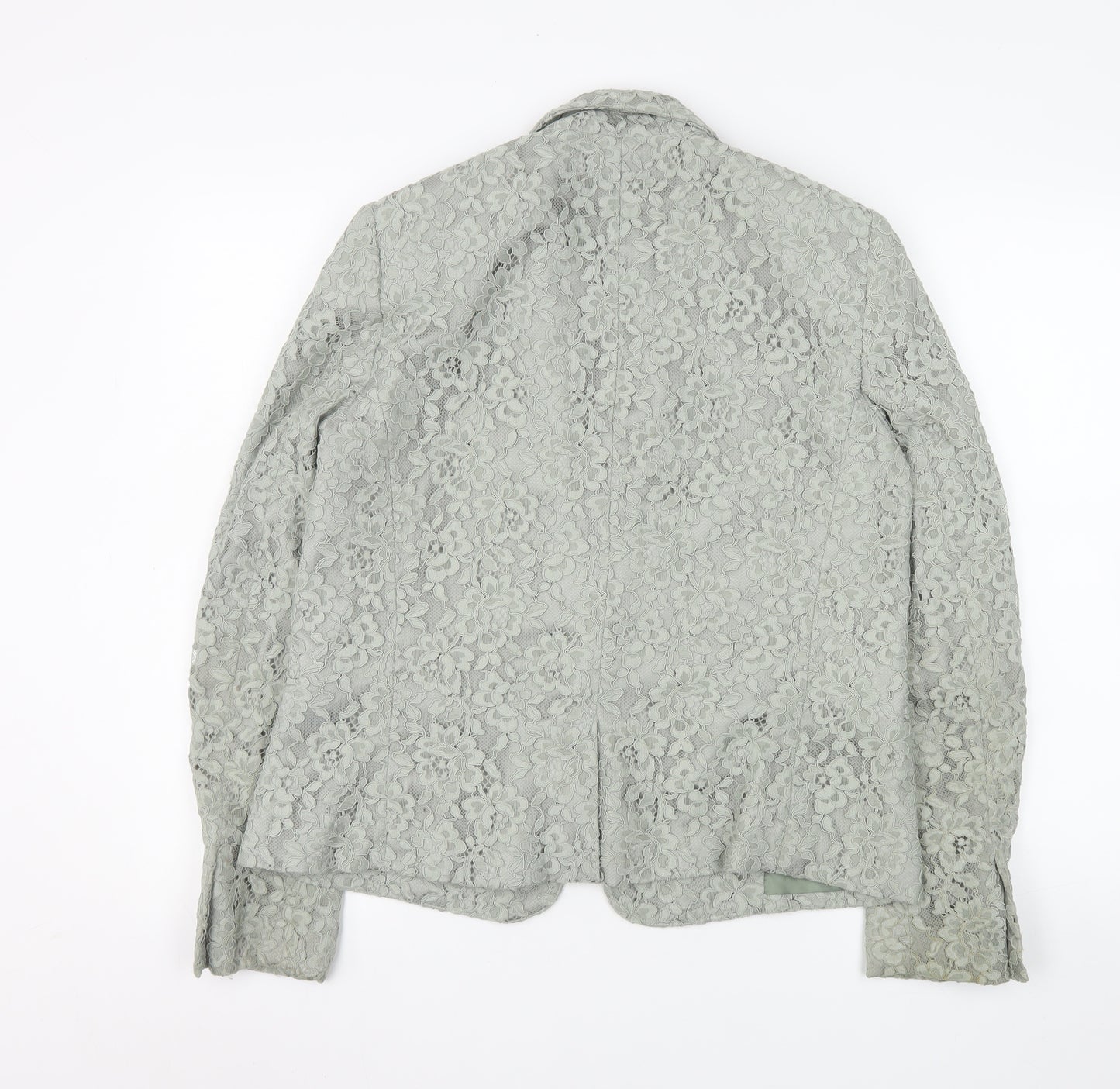 MNG Women Grey Floral Lace Blazer Jacket Size 14 Tailored Formal