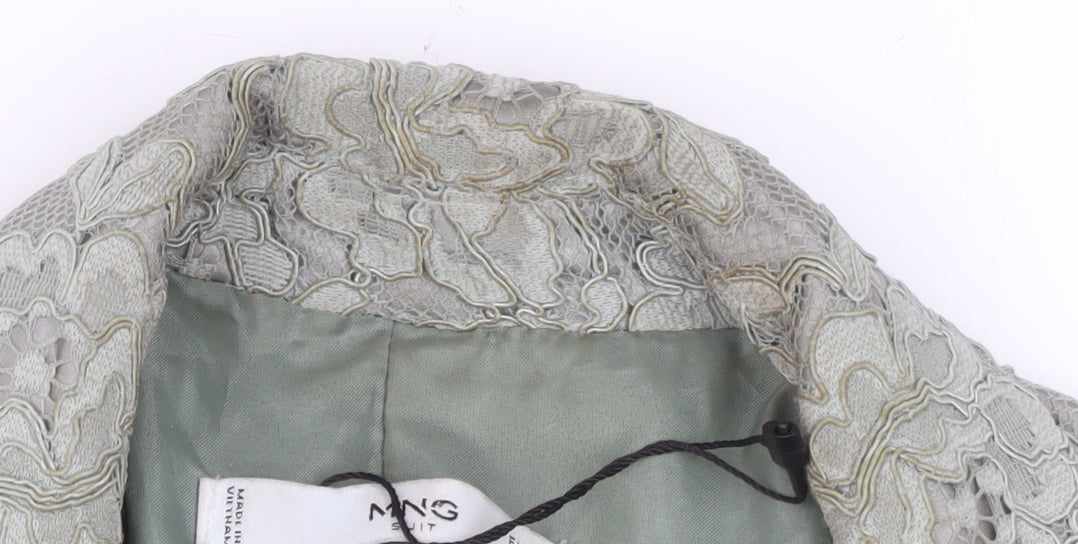MNG Women Grey Floral Lace Blazer Jacket Size 14 Tailored Formal