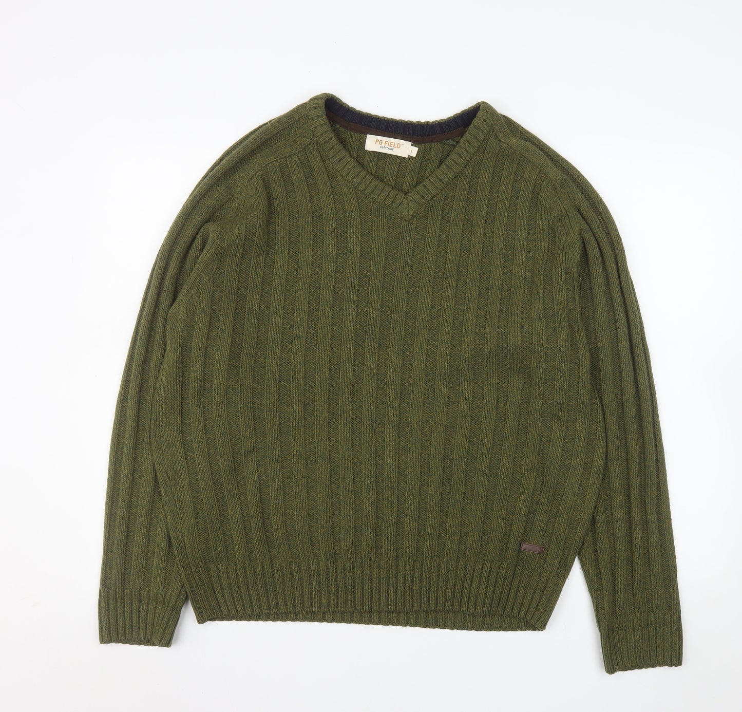 PG Field Men’s Green V-Neck Acrylic Knit Jumper Size L
