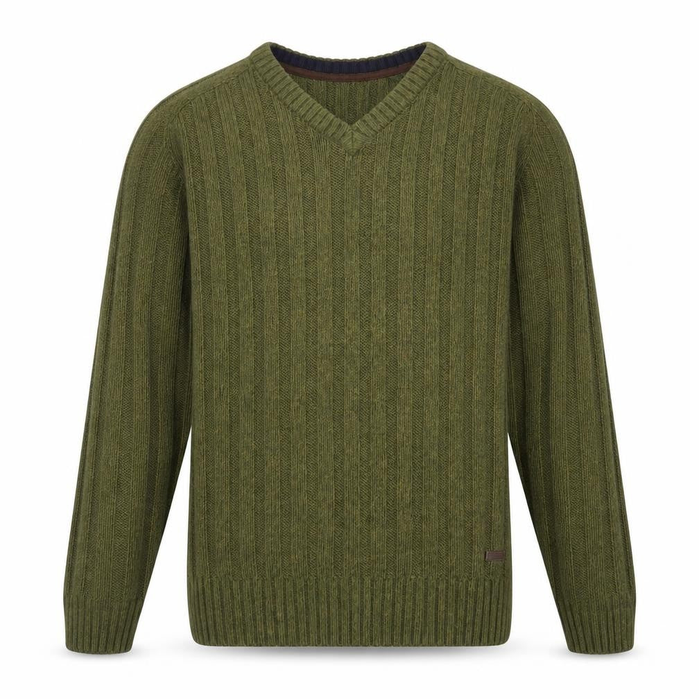 Front view of PG Field Men’s Green V-Neck Acrylic Knit Jumper, size L