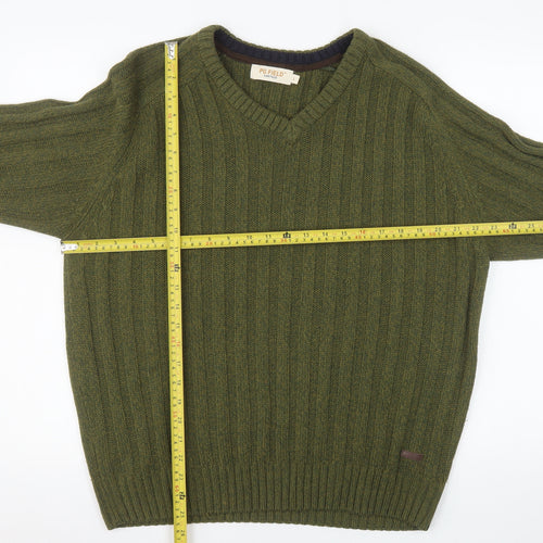 PG Field Men’s Green V-Neck Acrylic Knit Jumper Size L