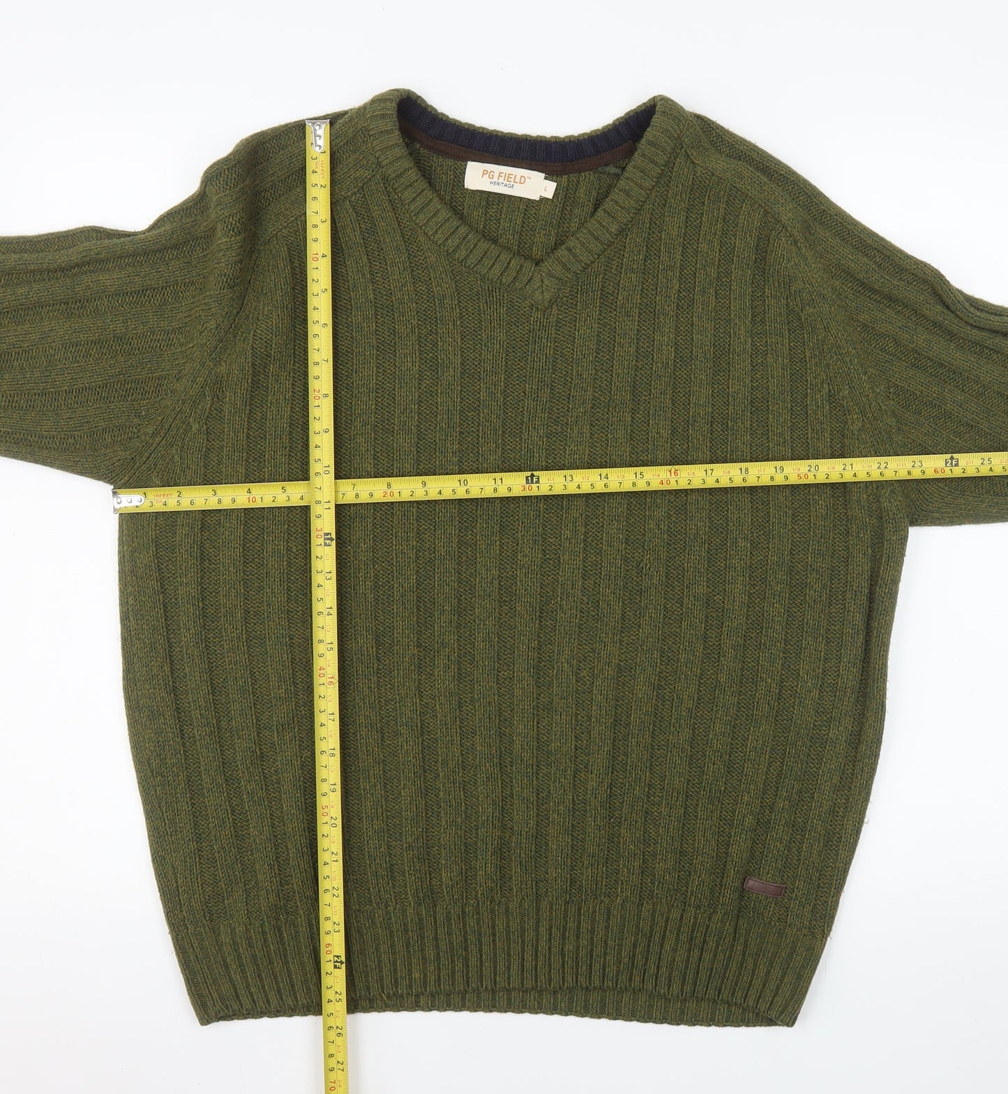 PG Field Men’s Green V-Neck Acrylic Knit Jumper Size L