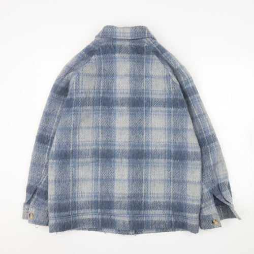 Marks and Spencer Women Blue Check Wool Blend Mid-Length Jacket Size 10