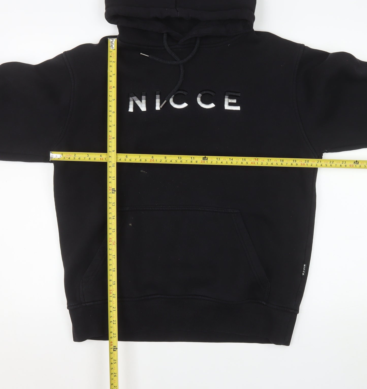 NICCE Mens Black Pullover Hoodie Fleece Logo M Regular Fit