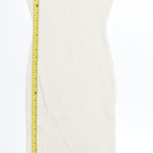 H&M Women Ivory Knit Bodycon Midi Dress Size 10 Long Sleeve