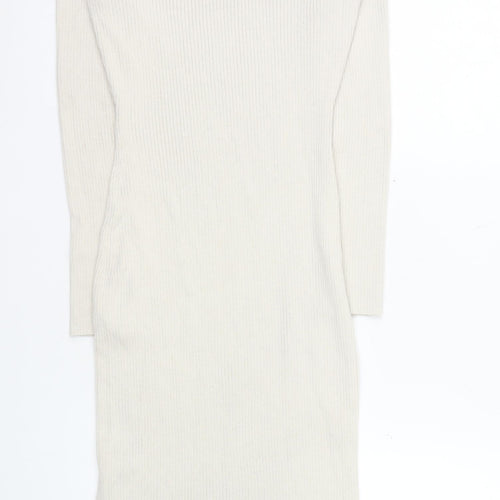H&M Women Ivory Knit Bodycon Midi Dress Size 10 Long Sleeve