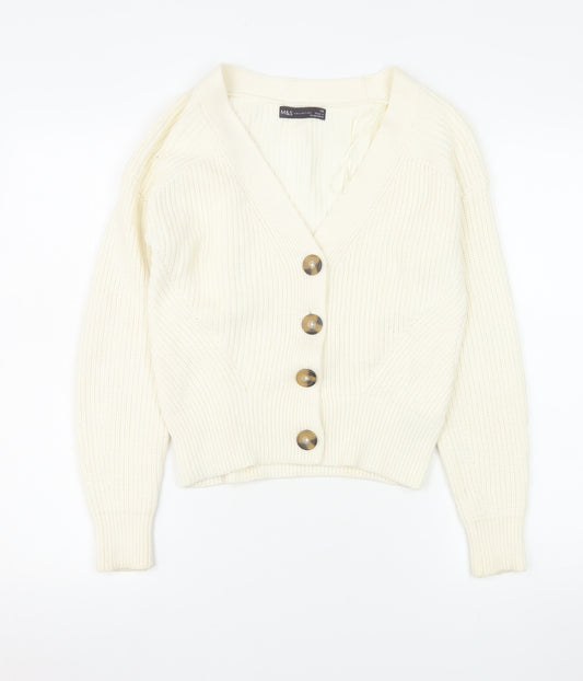 Marks and Spencer Womens Ivory XS Chunky Knit Button Cardigan