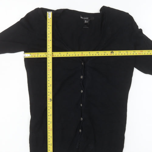 Mango Womens Black Viscose Knit V-Neck Button Cardigan XS