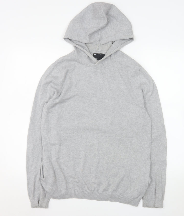 ASOS DESIGN Mens Grey Knit Pullover Hoodie Size S Regular Fit