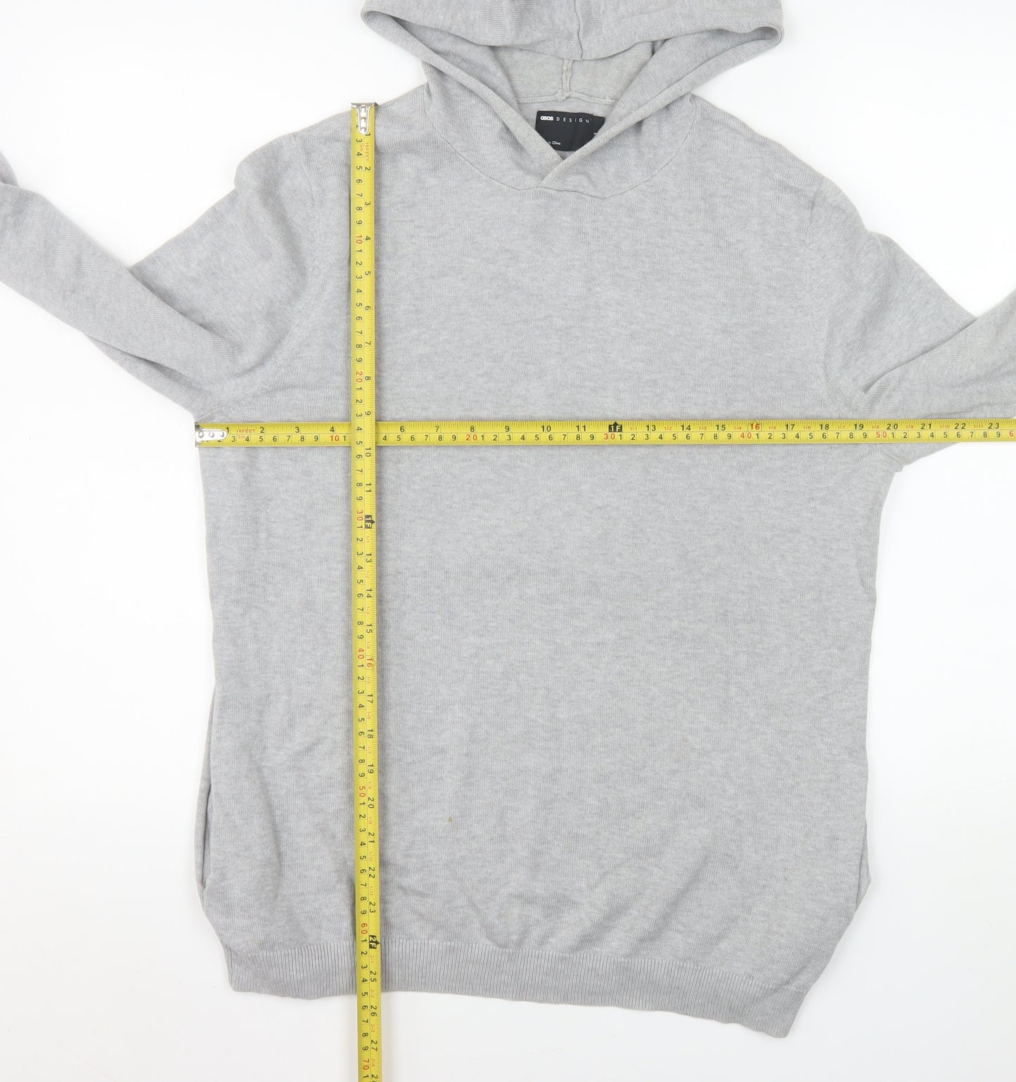 ASOS DESIGN Mens Grey Knit Pullover Hoodie Size S Regular Fit