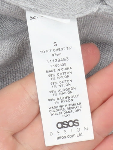 ASOS DESIGN Mens Grey Knit Pullover Hoodie Size S Regular Fit