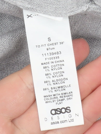 ASOS DESIGN Mens Grey Knit Pullover Hoodie Size S Regular Fit