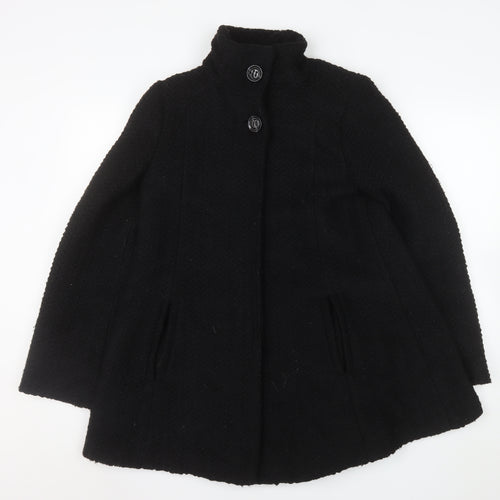 Monsoon Womens Black Wool Blend Mid-Length Overcoat Size 8