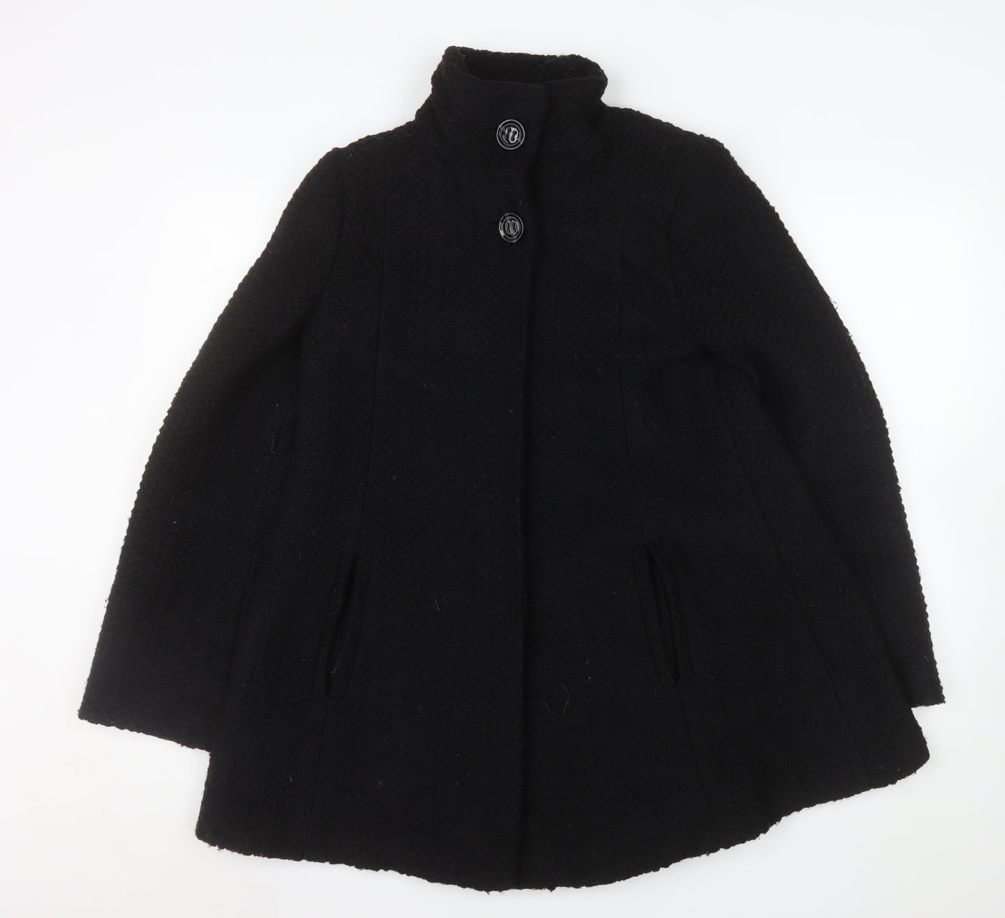 Monsoon Womens Black Wool Blend Mid-Length Overcoat Size 8