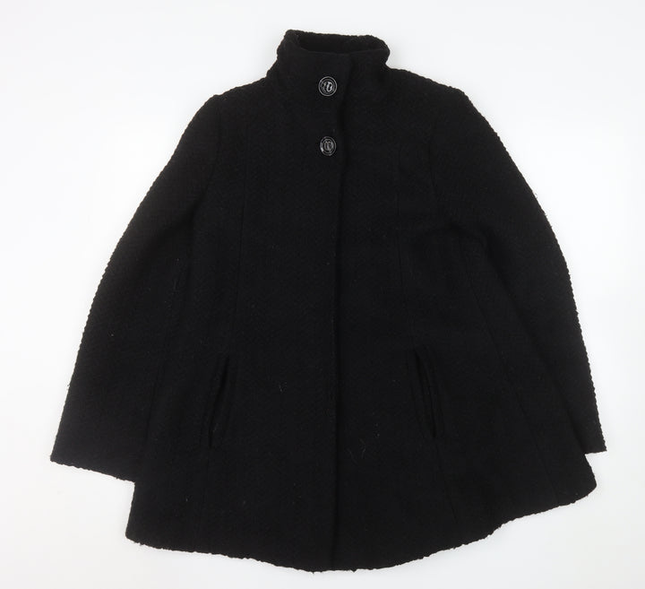 Monsoon Womens Black Wool Blend Mid-Length Overcoat Size 8