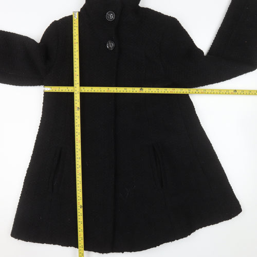 Monsoon Womens Black Wool Blend Mid-Length Overcoat Size 8