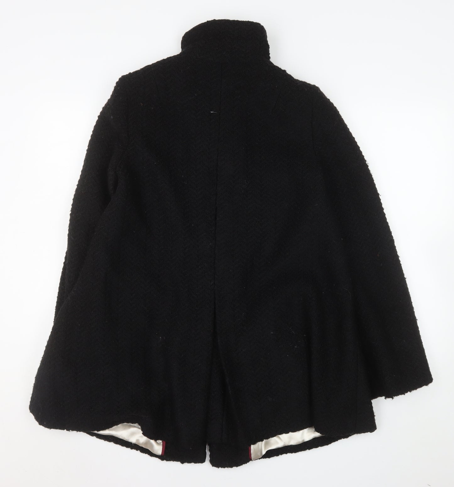Monsoon Womens Black Wool Blend Mid-Length Overcoat Size 8