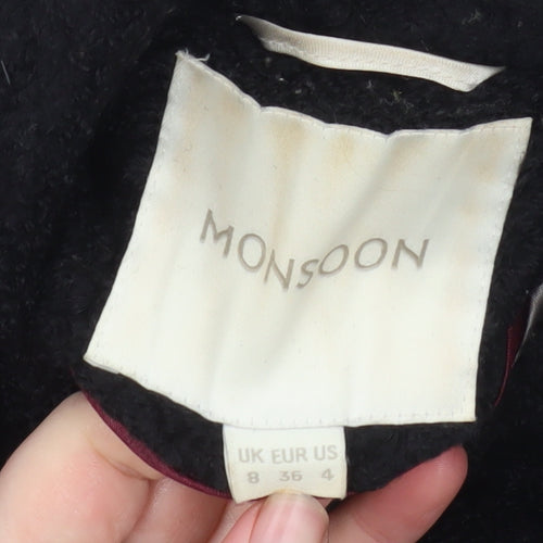 Monsoon Womens Black Wool Blend Mid-Length Overcoat Size 8