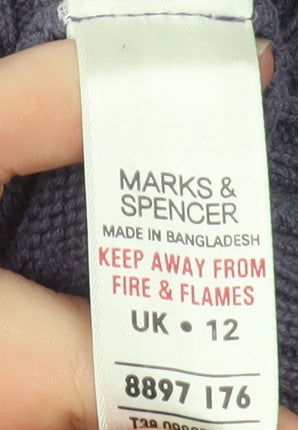 Marks & Spencer Women’s Purple Cotton Knit 3/4 Sleeve Pullover Jumper UK 12