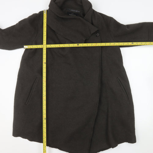 AllSaints Womens Brown Wool Blend Long Overcoat Size 10