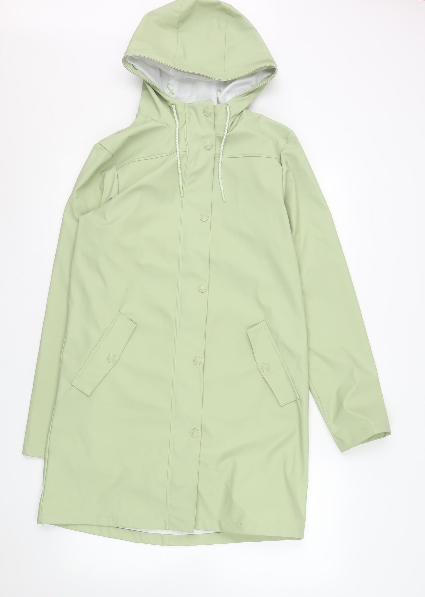 Crivit Women's Green Long Hooded Waterproof Rain Coat Size 14