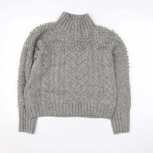 Myleene Klass Women’s Grey Chunky-Knit High Neck Jumper Size 10