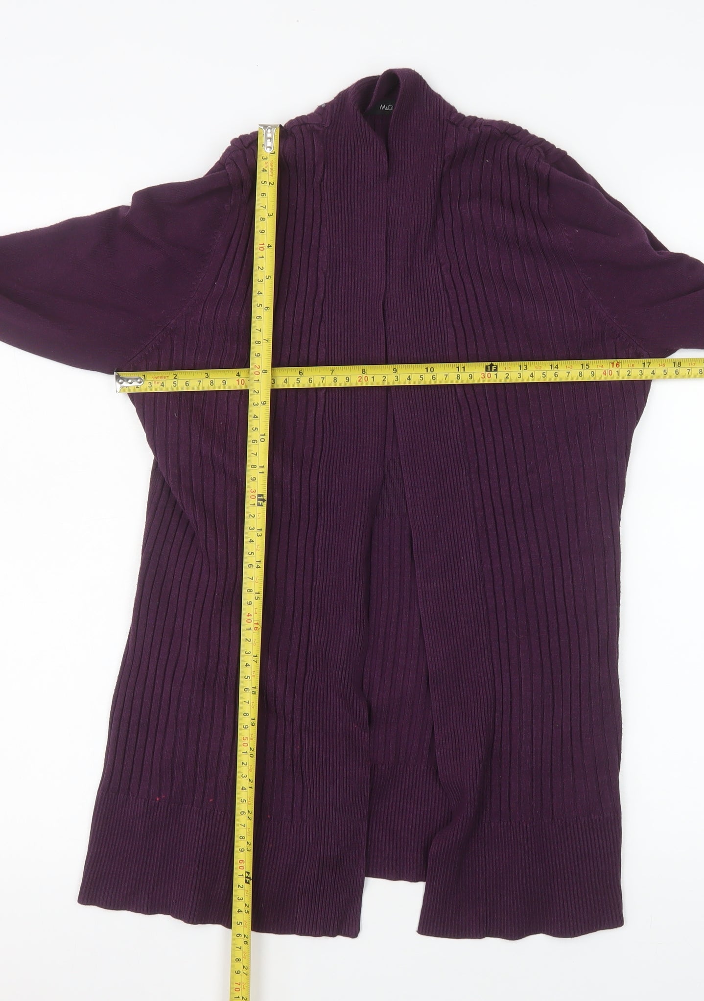 M&Co Women’s Purple Ribbed Knit Long Cardigan Size 16