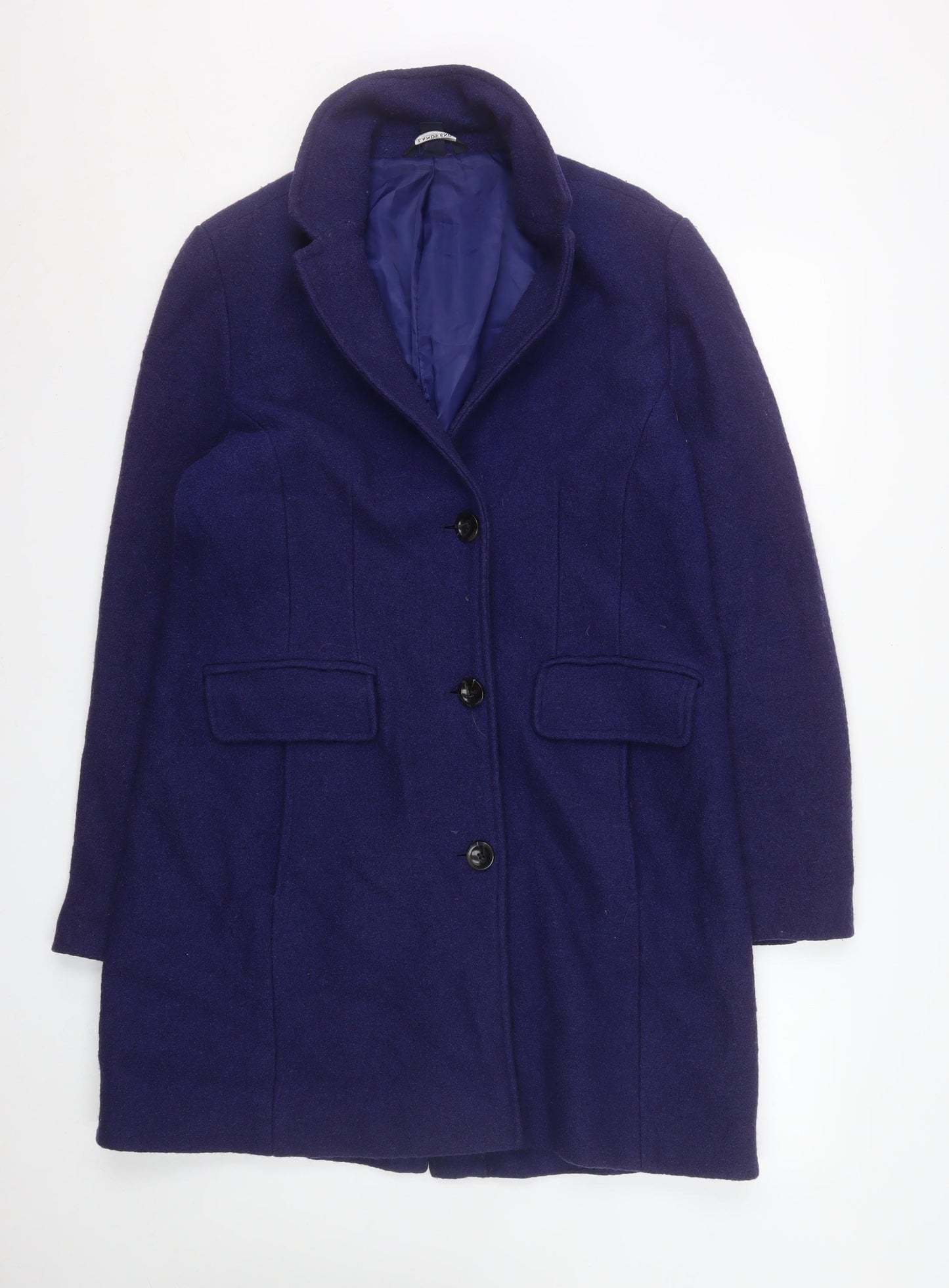 Lands' End Women’s Blue Wool Blend Mid-Length Overcoat Size 14