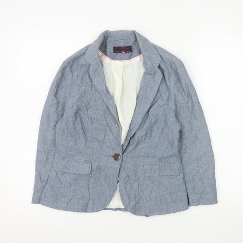 New Look Women Blue Cotton Single-Breasted Blazer Size 12